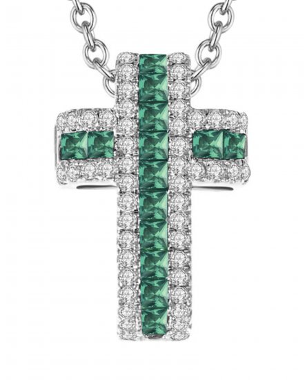 CROSS COLORED STONE DIAMOND PENDANT (TP1265)